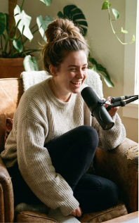 Female podcaster recording